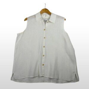 Flax 100% Linen Sleeveless Button Down sz Large White